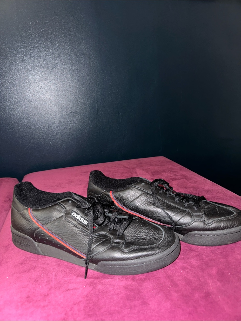 adidas Black Leather Low-Top Sneakers with Red Trim